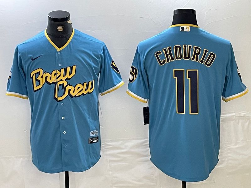 Men Milwaukee Brewers #11 Chourio Light Blue 2024 Nike Game MLB Jersey